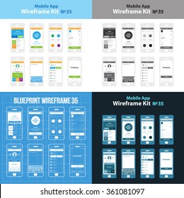 Mobile Wireframe App Ui Kit 35. Feed Screen, Shop Screen, Men's Clothes Screen, Receipt Screen, Profile Screen, Drafts Screen, Invitation Screen, Splash Screen.