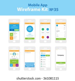 Mobile Wireframe App Ui Kit 35. Feed Screen, Shop Screen, Men's Clothes Screen, Receipt Screen, Profile Screen, Drafts Screen, Invitation Screen, Splash Screen.