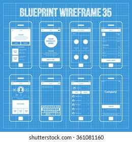 Mobile Wireframe App Ui Kit 35. Feed Screen, Shop Screen, Men's Clothes Screen, Receipt Screen, Profile Screen, Drafts Screen, Invitation Screen, Splash Screen.