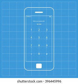 Mobile wireframe app ui kit. Enter passcode screen.