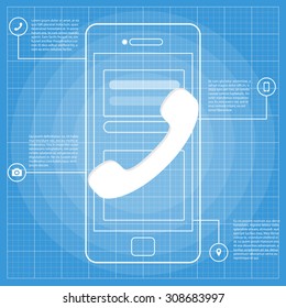 Mobile Wireframe Blueprint App UI Kit Screen. Dial your contacts from the phonebook screen, which can be used in your design.