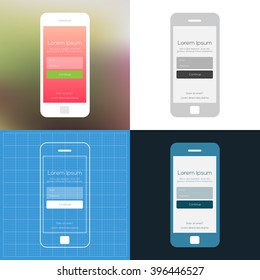 Mobile wireframe ui kit. Login welcome screen.