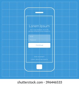 Mobile wireframe ui kit. Login welcome screen.