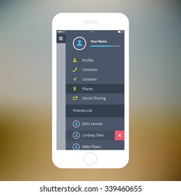 Mobile wireframe ui kit. Sidebar menu screen