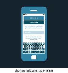 Mobile wireframe ui kit. Social media login screen.
