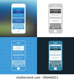 Mobile wireframe ui kit. Social media login screen.