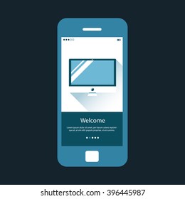Mobile wireframe ui kit. Welcome tutorial screen.