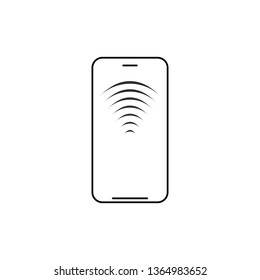 Mobile wireless charging line icon. Smartphone with radio or wifi waves. Vector illustration isolated on white background.