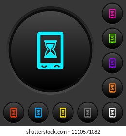 Mobile working dark push buttons with vivid color icons on dark grey background