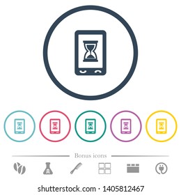 Mobile working flat color icons in round outlines. 6 bonus icons included.