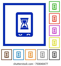 Mobile working flat color icons in square frames on white background