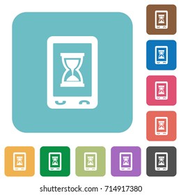 Mobile working white flat icons on color rounded square backgrounds