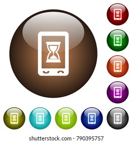 Mobile working white icons on round color glass buttons