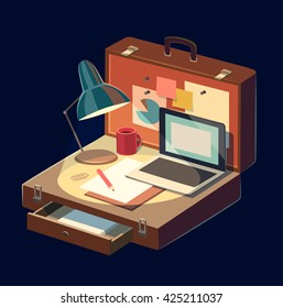 Mobile workplace. Concept vector illustration.