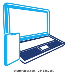 Mobile Workstation icon represented by laptop, smartphone Dualtone style.