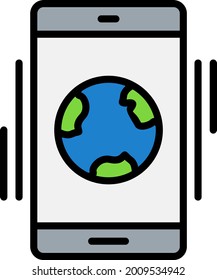 Diseño de iconos de vectores de línea móvil mundial

