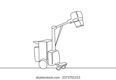 Mobile X-ray. Convenient X-ray for radiography of patients who cannot be transported to the radiology department. International Day of Radiology. One line drawing for different uses. Vector.