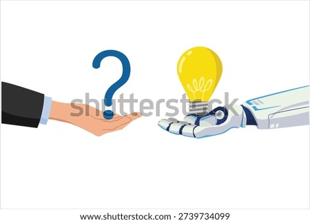 MobileArtificial intelligence AI to help solve problem, chat bot or machine learning to answer hard question, assistance service, technology to help concept, human hand with question mark and AI 

