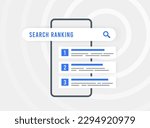 Mobile-Friendliness SEO Ranking concept. Improve search engine ranking with content, targeted keywords, authoritative backlinks, optimized user behavior. SEO techniques for top search engine results