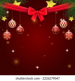 MobileMerry Christmas and happy new year on a red background. Merry Christmas with Christmas balls and candy fir branches, Gift box, and candy. Christmas and new year Vector illustration