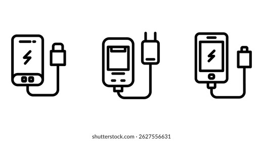 mobile-phone-charge outline or line icon design bundle.