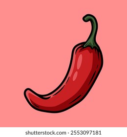 Mobilered chilli pepper isolated drawing line art style sketch classic vintage design illustration
