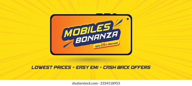 Mobiles Bonanza Banner, Smart Mobiles Offer Promotional Advertisement Template Vector