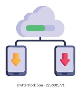 Mobiles connected to the cloud, flat icon of mobile computing 