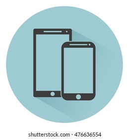 mobiles phones outline icons template with shadow on background, flat style,stylish vector illustration