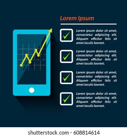 Mobile/Smartphone With Graph and Checklist Text Information Design. Mobile Financial/Business Infographic. Vector Illustration.