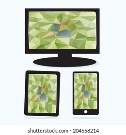 MOBILE,TABLET,PHONE with triangle walllpaper.