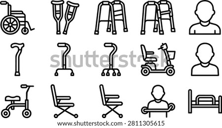 Mobility aid icons for accessibility and elderly rehabilitation