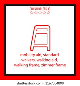 Mobility Aid, Standard Walkers, Walking Aid, Walking Frame, Zimmer Frame  Vector Icon