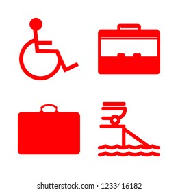 mobility icon set about ramp, wheelchair and case vector set