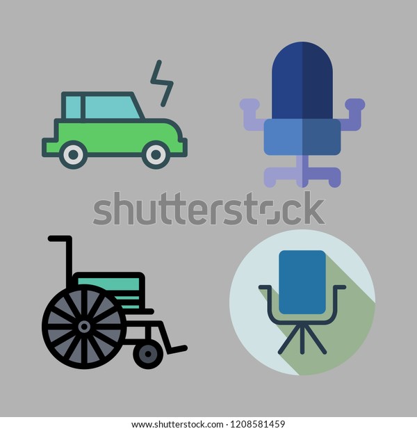 mobility icon set. vector set\
about desk chair, wheelchair, electric car and office chair icons\
set.