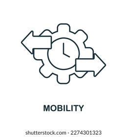 Icono de línea de movilidad. Icono monocromo de esquema de movilidad simple para plantillas, diseño web e infografías