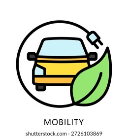 Ilustración Mini Del Icono Del Color Del Esquema De La Movilidad, Uso Para El Concepto Moderno, Impresión, Ui, Kit De La Ux, Web Y Desarrollo Del App. Vector Relacionado Con La Tecnología Verde Y Más
