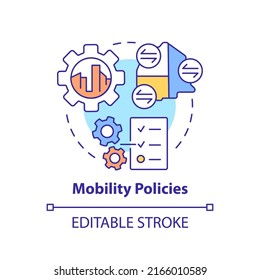 Mobility policies concept icon. Services adoption. Maas introduction component abstract idea thin line illustration. Isolated outline drawing. Editable stroke. Arial, Myriad Pro-Bold fonts used