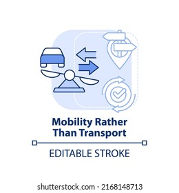 Mobility rather than transport light blue concept icon. Maas concept component abstract idea thin line illustration. Isolated outline drawing. Editable stroke. Arial, Myriad Pro-Bold fonts used