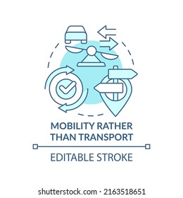 Mobility rather than transport turquoise concept icon. Maas concept component abstract idea thin line illustration. Isolated outline drawing. Editable stroke. Arial, Myriad Pro-Bold fonts used