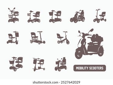 Mobility scooter silhouette, Mobility scooter vector set