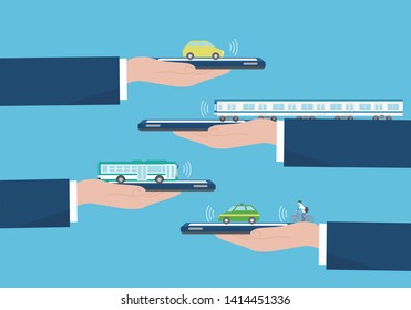 mobility as a service image with hands,vector illustration
