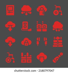 mobility web icons. Mp3 player and Cloud computing, Wheelchair and Cloud computing symbol, vector signs