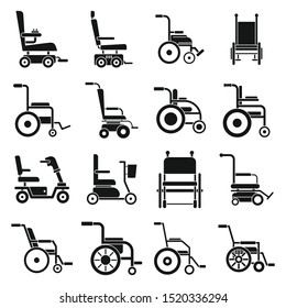 Mobility wheelchair icons set. Simple set of mobility wheelchair vector icons for web design on white background