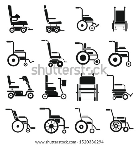 Mobility wheelchair icons set. Simple set of mobility wheelchair vector icons for web design on white background