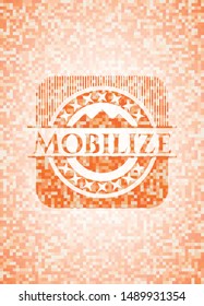 Mobilize abstract emblem, orange mosaic background