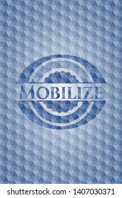 Mobilize blue emblem with geometric background. Vector Illustration. Detailed.