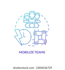Mobilisieren Sie Teams blaues Farbverlauf-Symbol. Produktive Zusammenarbeit. Abstrakte Vorstellung von der Supply Chain als Illustration. Einzeln Umrisszeichnung. Myriad Pro-Fett-Schriftart verwendet