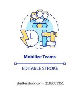 Mobilize Teams Concept Icon. Productive Cooperation. Supply Chain Priority Abstract Idea Thin Line Illustration. Isolated Outline Drawing. Editable Stroke. Arial, Myriad Pro-Bold Fonts Used