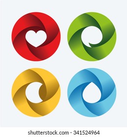 Mobius idea vector logo and icon template. Heart, bubble, moon, drop.